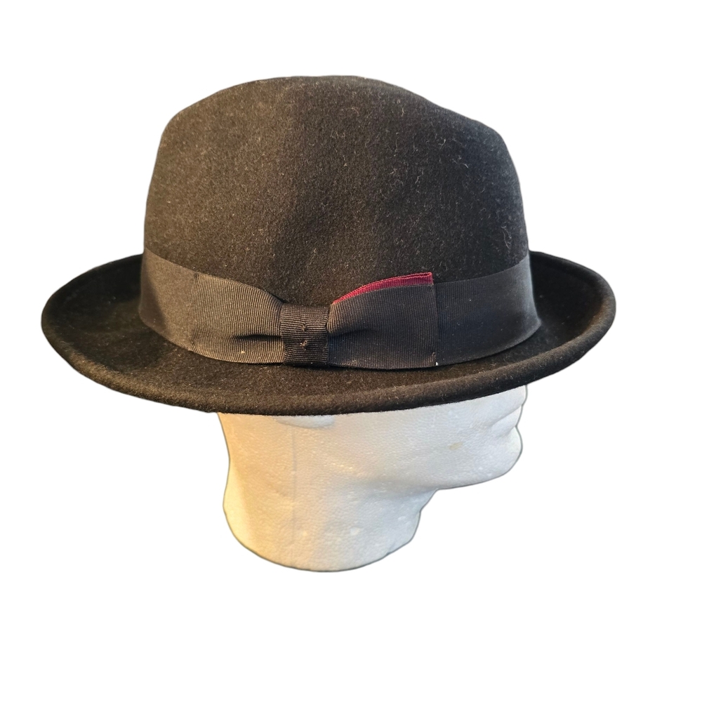 Christy's Crown Collection Black and Burgundy Wool Trilby Fedora Hat Men's Hat